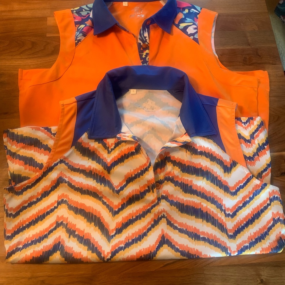 Set of TWO Monterey Bay Orange and Blue Women's Tops